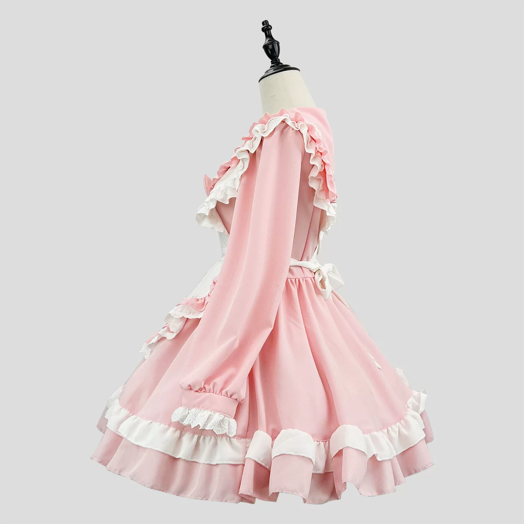 Sweet Maid Lolita Long Sleeve OP Dress Set with Sailor Collar and Heart Pocket Apron