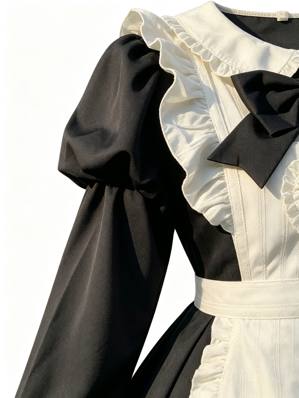 Black Cream Ruffled Maid Style Dress Vintage Lolita Long Sleeve Outfit