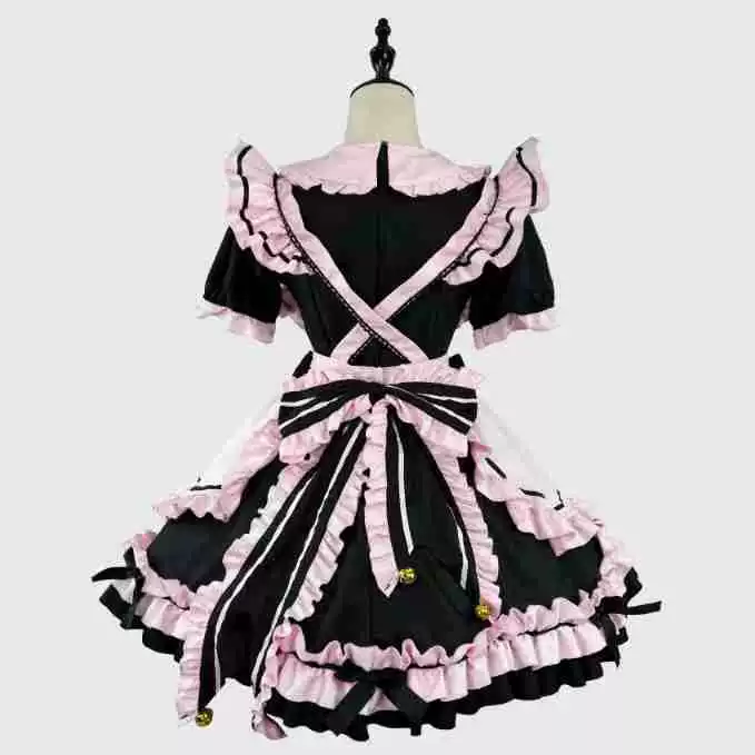Sweet Maid Lolita Short Sleeve OP Dress Set with Stand Collar and Bell Bow Accent