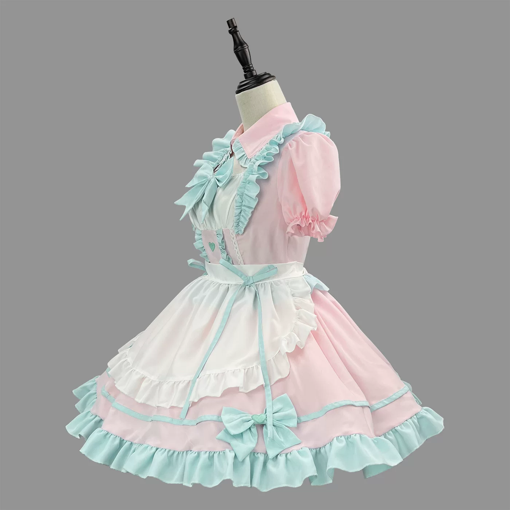 Sweet Maid Lolita Short Sleeve OP Dress Set with Keyhole Turn-Down Collar and Heart Patch Waist Accent